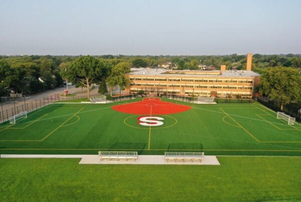 View of baseball diamond and soccer field at Valley Stream Central